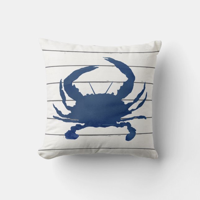 Navy Blue Crab Painting Silhouette Beach Pillow (Front)