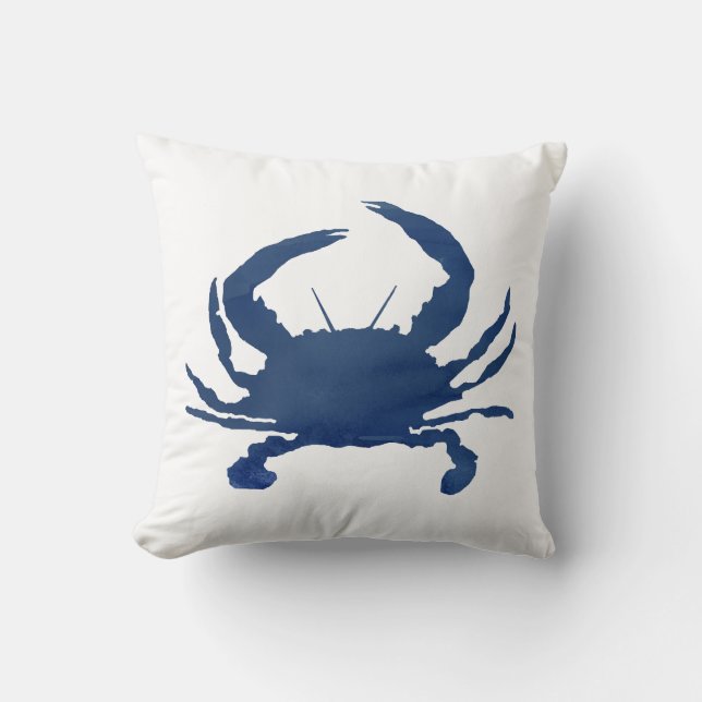 Navy Blue Crab Painting Silhouette Beach Pillow (Front)