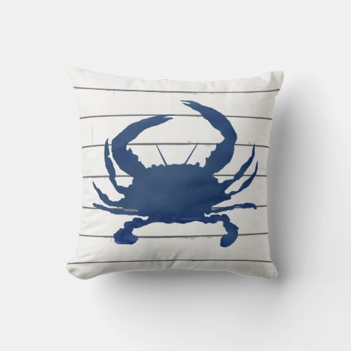 Navy Blue Crab Painting Silhouette Beach Pillow