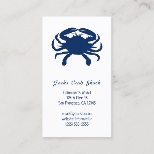 Navy Blue Crab Silhouette Seafood Restaurant Business Card