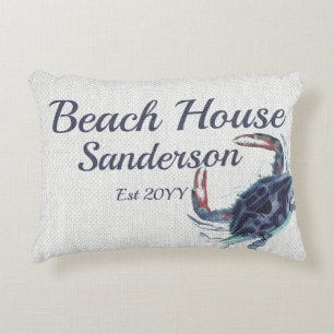 Navy blue crab watercolor nautical  accent pillow