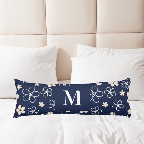 Navy blue cream flower pattern retro body pillow