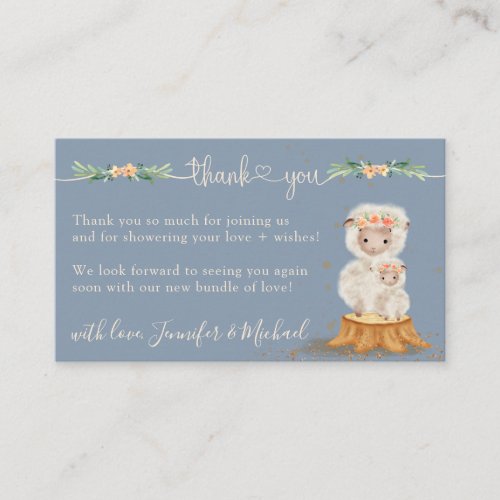 Navy Blue Cream Lamb Sheep Baby Shower Thank You Enclosure Card