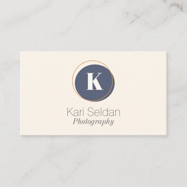 Navy Blue Cream Minimalist Monogram Business Card (Front)