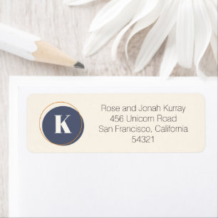 Navy Blue Cream Minimalist Monogram Return Address Label