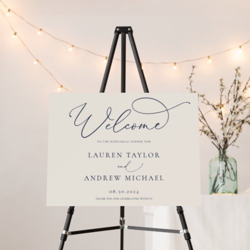 Navy Blue  Cream Minimalist Rehearsal Dinner Sign