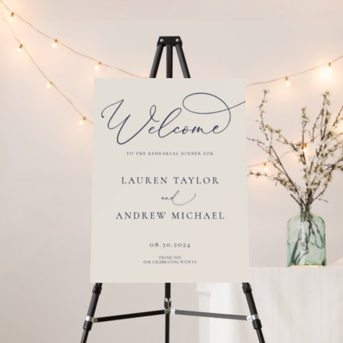 Navy Blue  Cream Minimalist Rehearsal Dinner Sign