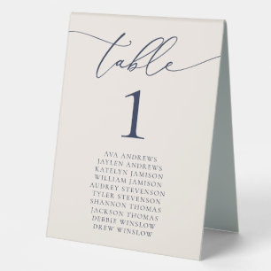 Navy Blue Cream Minimalist Wedding Table Number Tent