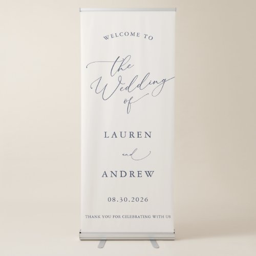Navy Blue Cream Minimalist Welcome to Our Wedding Retractable Banner