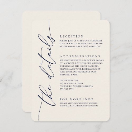 Navy Blue  Cream Modern Minimalist Wedding 2 Enclosure Card