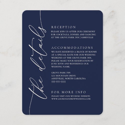 Navy Blue  Cream Modern Minimalist Wedding 2 Enclosure Card