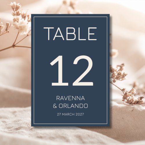 Navy Blue Cream Old Money Formal Wedding Table Number