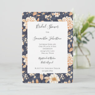 Navy Blue Cream Peach Floral Bridal Shower Invitation