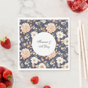 Navy Blue Cream Peach Floral Wedding Napkins