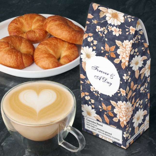 Navy Blue Cream Peach Floral Wedding Roasted Coffee (Breakfast)