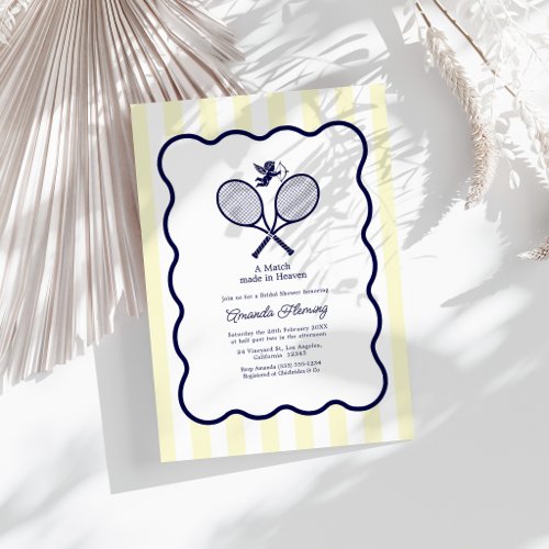 Navy Blue & Cream Preppy Tennis Bridal Shower Invitation
