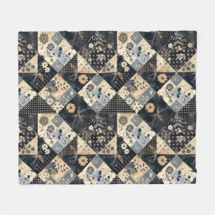 Navy Blue Cream Quilt Patchwork Gingham Patchwork Fleece Blanket