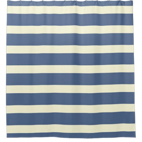 Navy blue cream stripes shower curtain