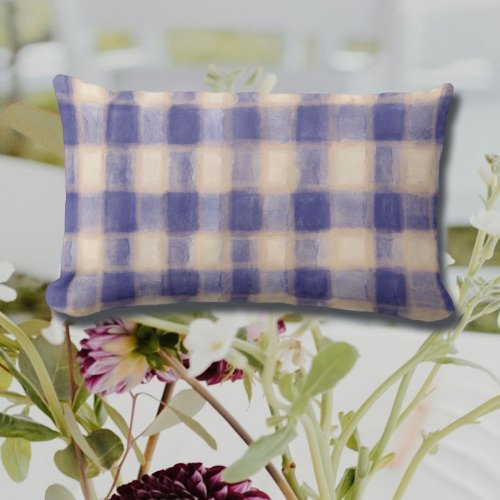 Navy blue cream tartan plaid gingham farmhouse  lumbar pillow