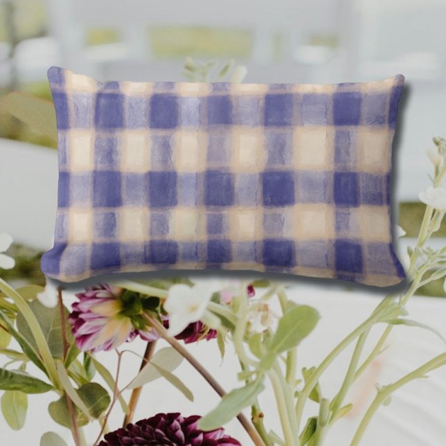 Navy blue cream tartan plaid gingham farmhouse  lumbar pillow (Creator Uploaded)