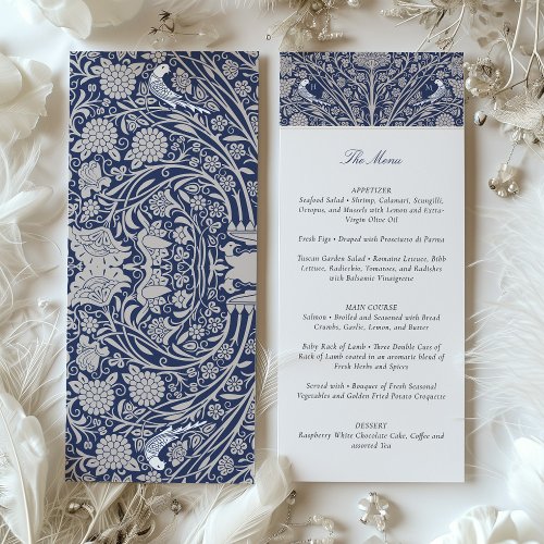 Navy Blue Cream Victorian Wedding Menu Card