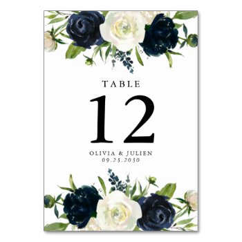 Navy Blue & Cream White Wedding Table Number by oddowl at Zazzle