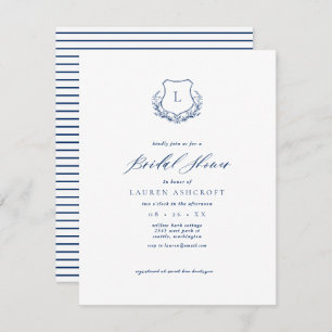 Navy Blue Crest Bridal Shower invitation Card