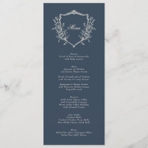 navy blue Crest Classic Elegant Wedding Menu