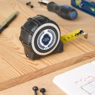 Navy-Blue Crest Laurel Wreath Monogram  Tape Measure
