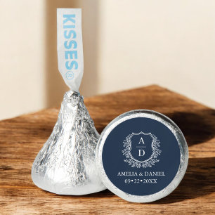 Navy Blue Crest Modern Monogram Wedding Hershey®'s Kisses®