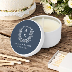 Navy Blue Crest Modern Monogram Wedding  Mini Candle Favors