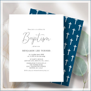 Navy Blue Cross Baptism Budget Invitation