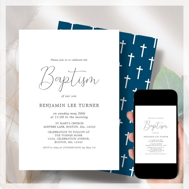 Navy Blue Cross | Baptism  Invitation (Creator Uploaded)