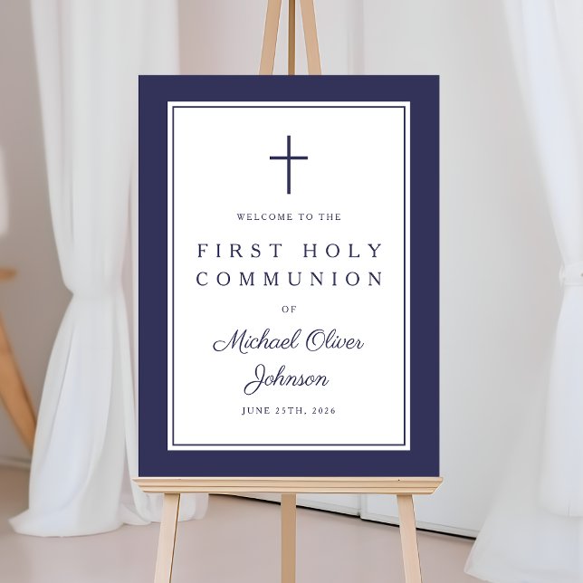 Navy Blue Cross Boy First Communion Welcome Foam Board (Navy Blue Cross Boy First Communion Welcome Foam Board)