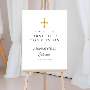 Navy Blue Cross Boy First Communion Welcome Foam Board