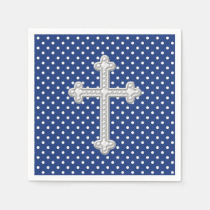 Navy Blue Cross Christening Paper Napkins