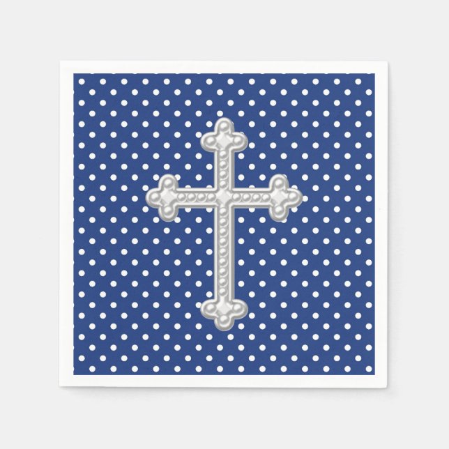Navy Blue Cross Christening Paper Napkins (Front)