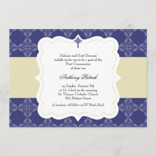 Navy Blue Cross Communion Invitation