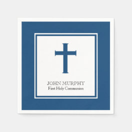 Navy Blue Cross, First Holy Communion Paper Napkins