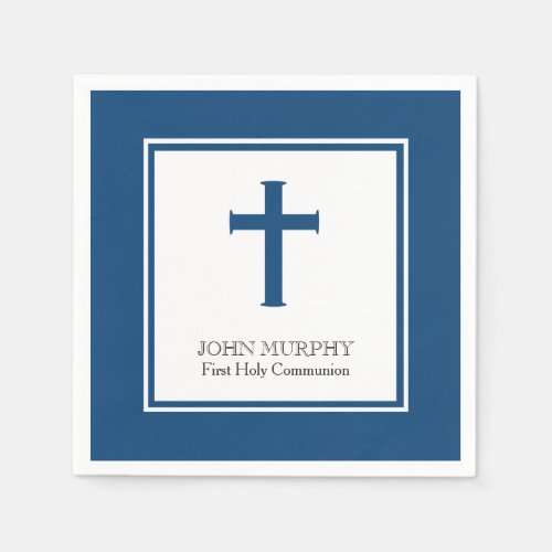 Navy Blue Cross First Holy Communion Paper Napkins