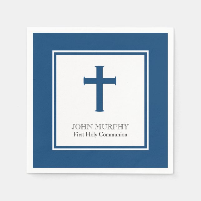 Navy Blue Cross, First Holy Communion Paper Napkins (Front)