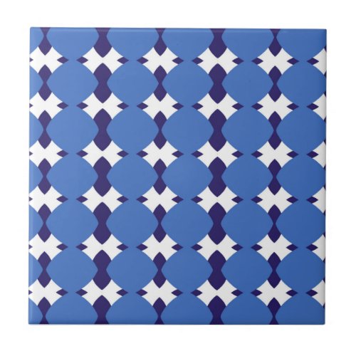Navy blue cross geometric pattern ceramic tile
