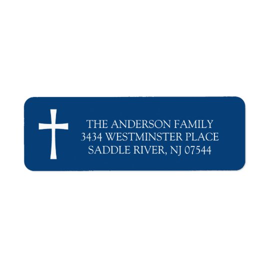 Navy Blue Cross Holy Communion Return Address Label