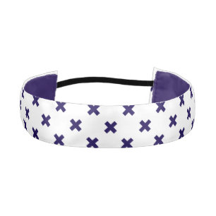 Navy blue cross stitches on white athletic headband