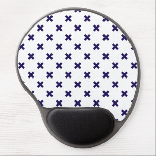 Navy blue cross stitches on white gel mouse pad