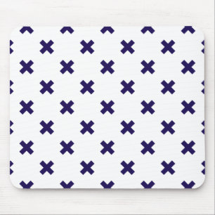 Navy blue cross stitches on white mouse pad