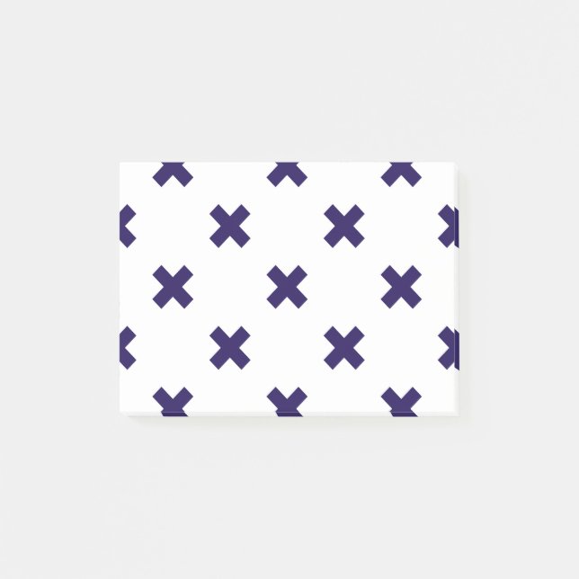 Navy blue cross stitches on white post-it notes (Front)