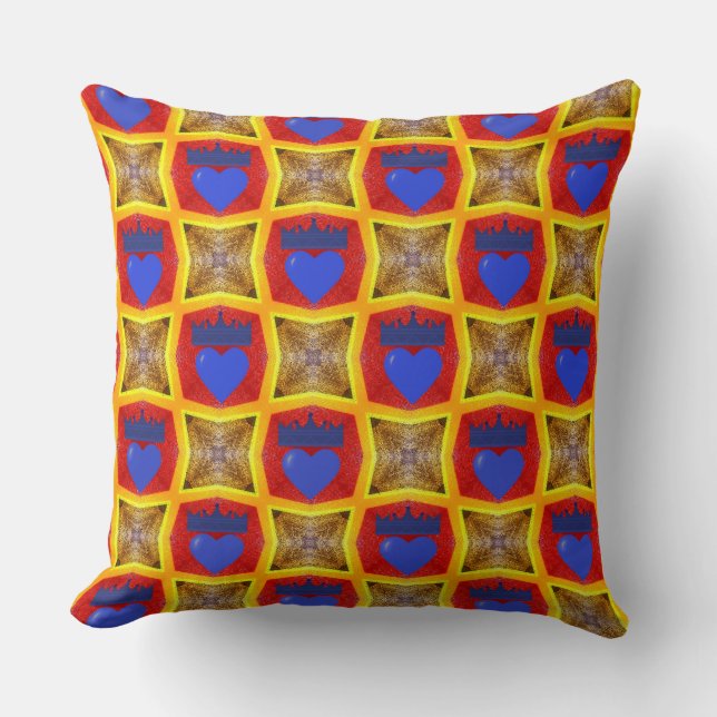 Navy Blue Crown and Heart  Throw Pillow (Front)