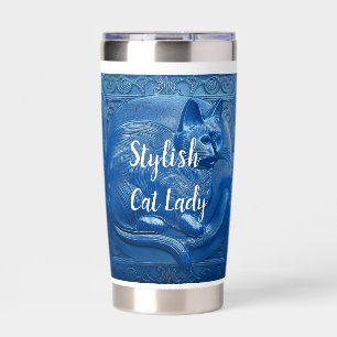 Navy blue Custom Art Nouveau cat Stylish Cat Lady Insulated Tumbler