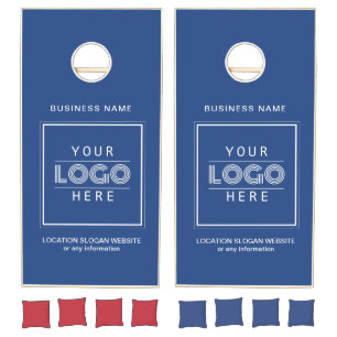 Navy Blue Custom Business Logo Branded Cornhole Set
